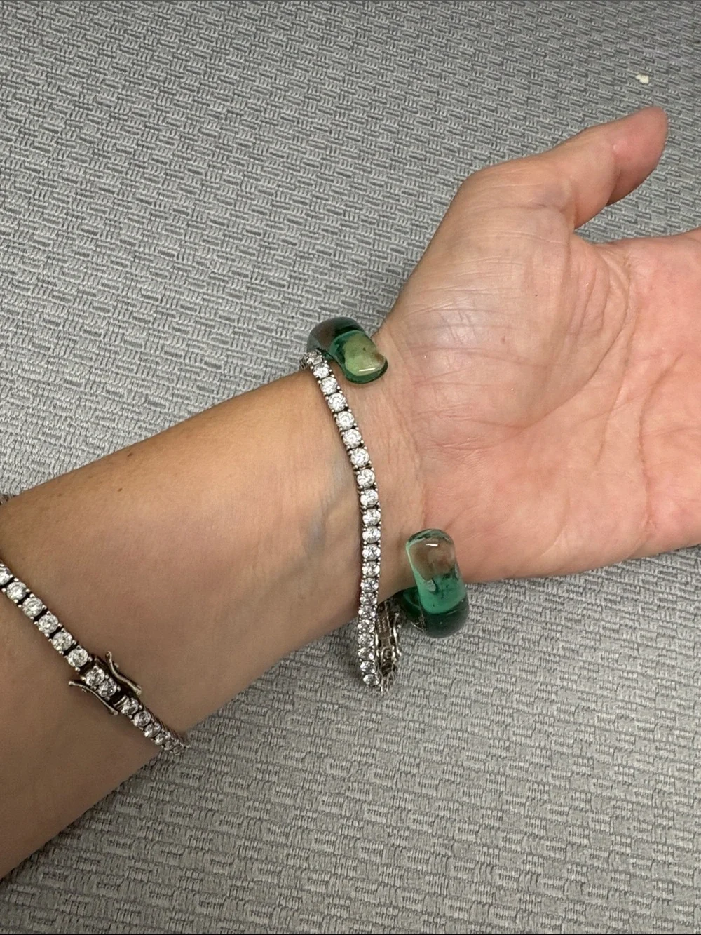 Green and Gold Glass Bangle Bracelet - Women Jewelry